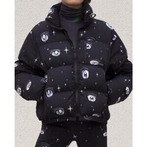 Sandy Liang Eye Print Puffer Jacket Cropped Black White Eyes Star Coat Size S